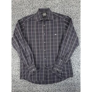 Lacoste Button Up Shirt Mens 42 Black White Plaid Long Sleeve Pocket Cotton